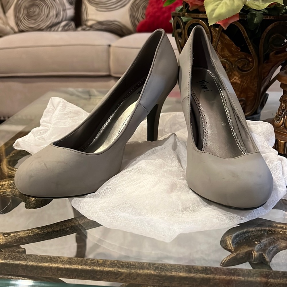 Grey suede heels